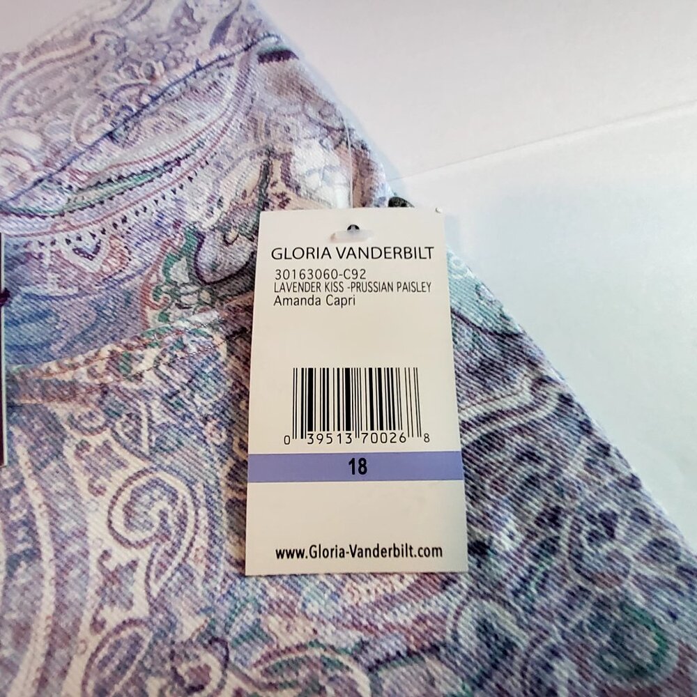 Gloria Vanderbilt Amanda Capri Jeans Lavender Kiss Prussian Paisley Print Size18 - Picture 3 of 16